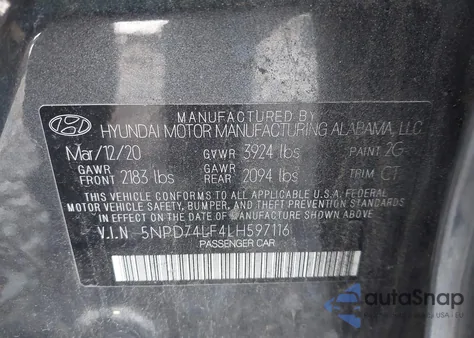 2020 Hyundai Elantra Se z USA, uszkodzony, nr VIN 5NPD74LF4LH597116